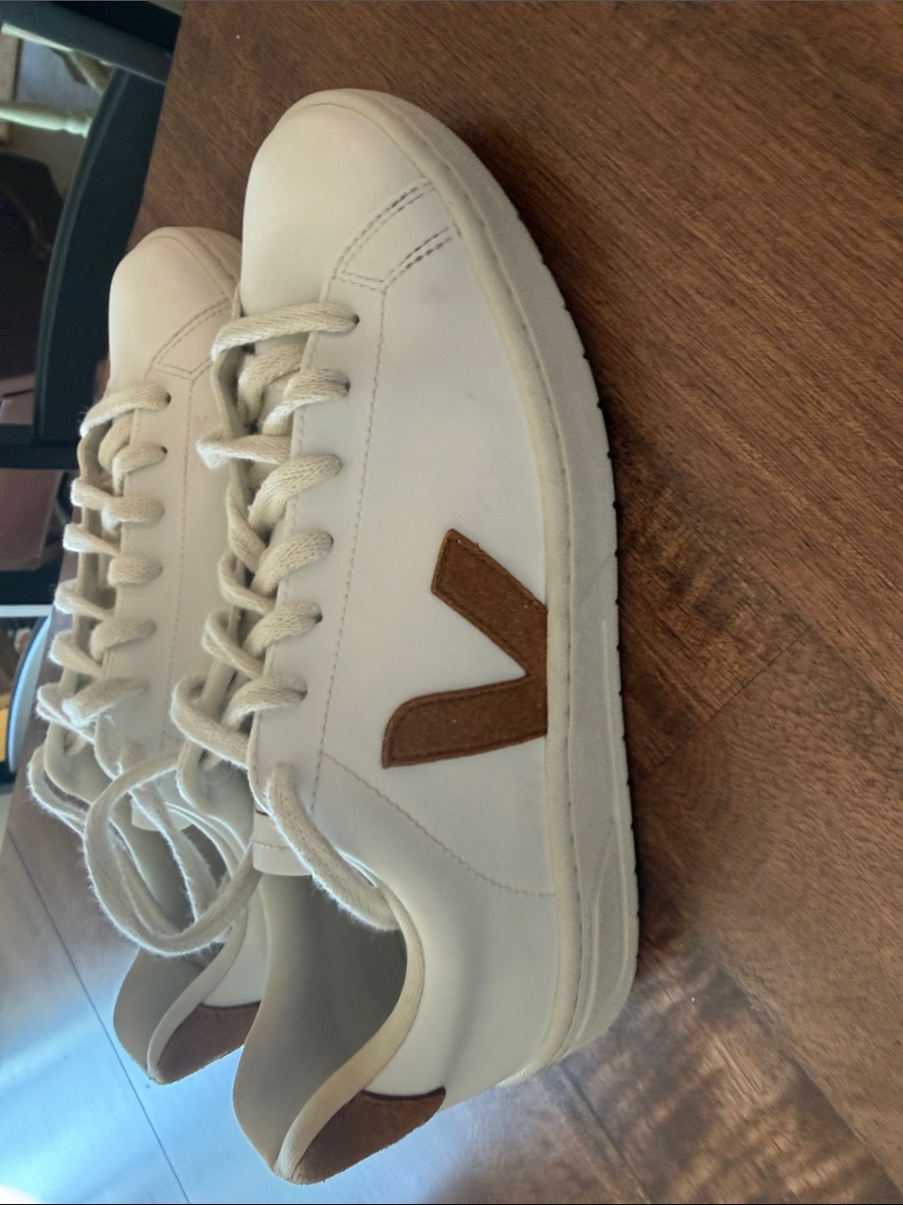 Veja White Leather Sneakers with light brown/ caramel Accents - Picture 2 of 10